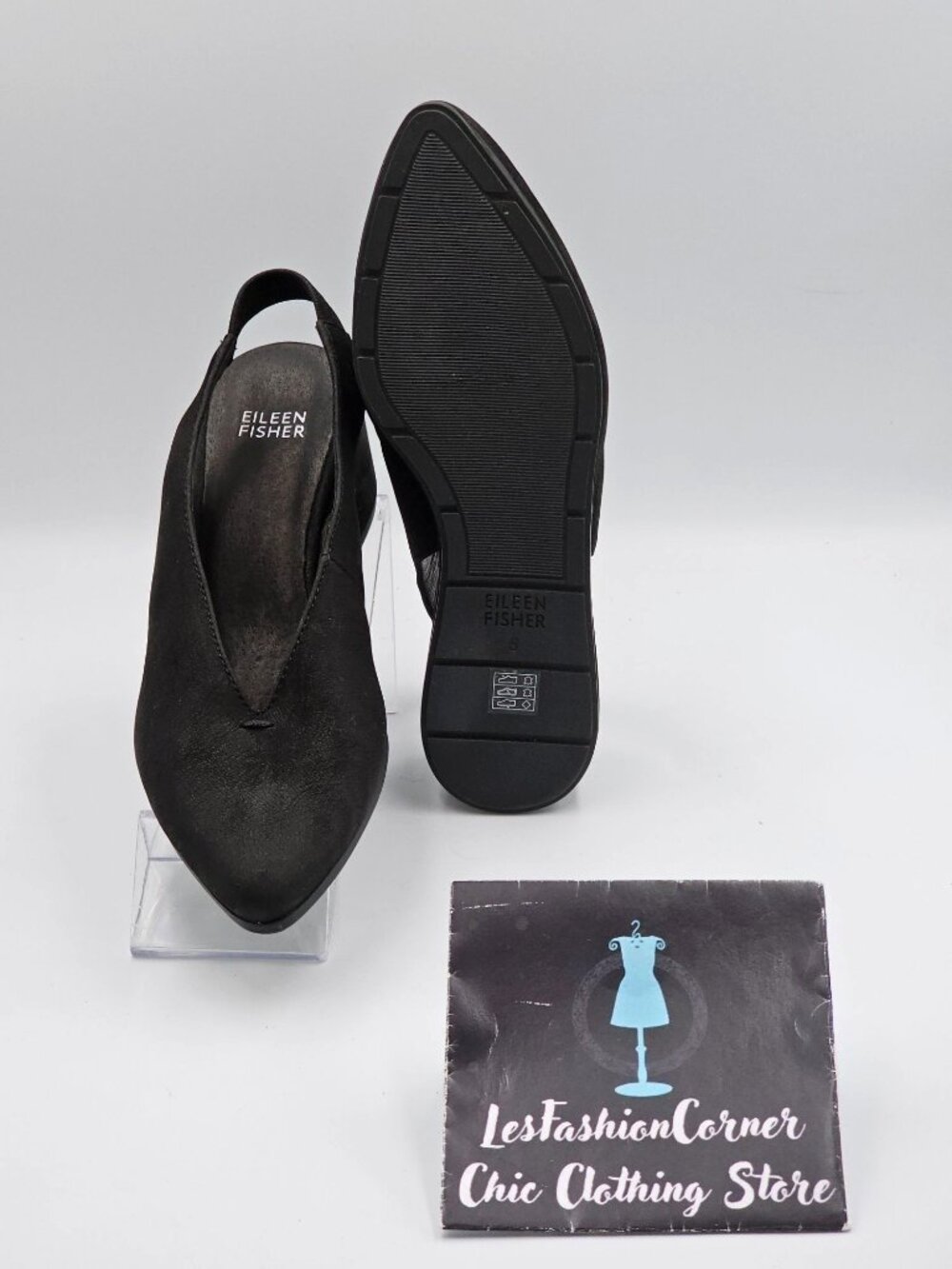 Eileen Fisher Womens Black Nubuck Leather Devi Tumbled Slingback Shoes Sz 6 2917 - Picture 4 of 16